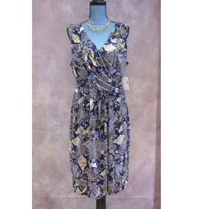 NEW Roz & Ali Dressbarn Blue White Tan Print Dress